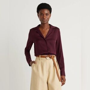 Quince Washable Stretch Silk Notch Collar Blouse Small (S), Wine Tasting Color